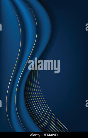 Abstract blue and gold luxury smooth wave background featuring elegant flowing curves, silky gradient transitions, rich deep blue tones Stock Vector