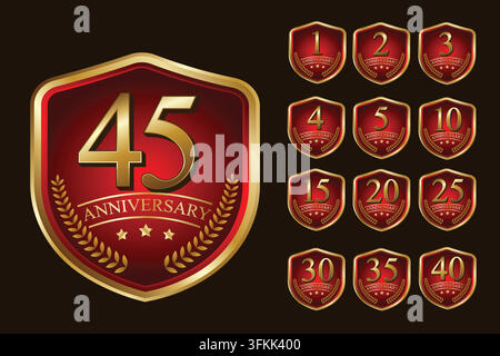 Luxury golden anniversary celebration logo collection featuring elegant numbers, premium gold metallic effects, sophisticated ornamental elements Stock Vector