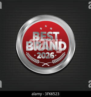 Luxury silver and red award badge featuring a sophisticated metallic silver finish, bold red accents, elegant ornamental details, and a premium emblem Stock Vector