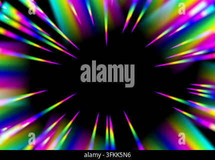 Colorful rainbow speed lines radiating outward from a dark center in vibrant neon Stock Vector