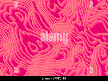 Bright pink topographic contour line pattern with organic wavy maze texture design on dark background Stock Vector