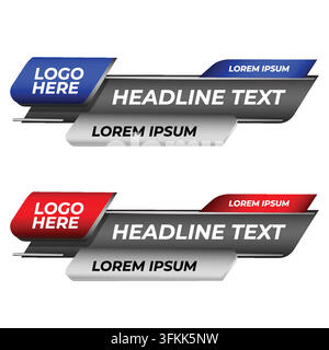Modern blue and red geometric lower third banner featuring clean angular shapes, dynamic lines, and a contemporary professional layout Stock Vector