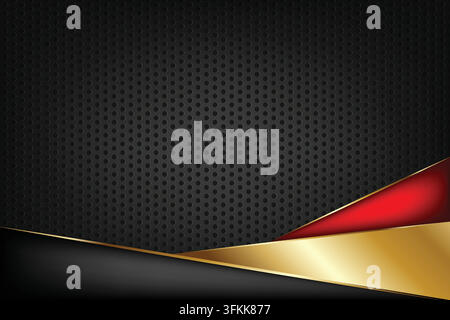 Realistic steel background with red, black, and golden shape effects featuring detailed metallic textures, sleek geometric forms, reflective surfaces Stock Vector