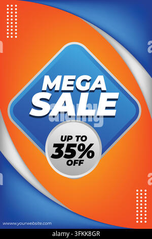 Mega sale banner template design featuring bold promotional typography, dynamic geometric shapes, vibrant colors, and eye-catching discount elements. Stock Vector