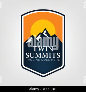 Twin summit vector logo design featuring two stylized mountain peaks arranged in a clean and balanced geometric composition Stock Vector