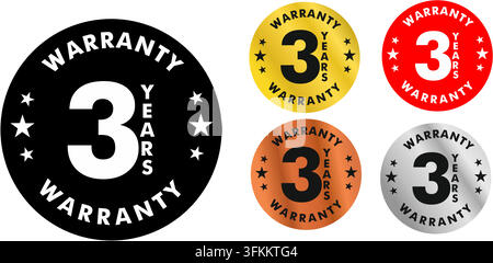 3 Years Warranty Badge Vector Graphic Editable Template Set for Commercial Product Label, Guarantee Seal, Retail Sticker, and Quality Branding Project Stock Vector