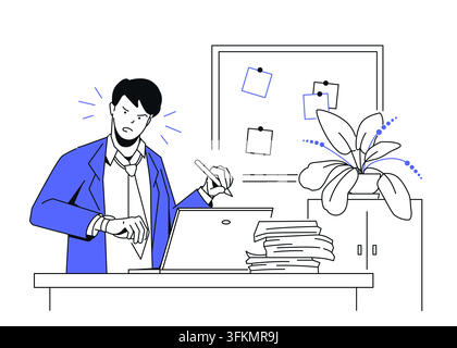 Deadline Pressure Work Stress - Line Design Illustration Stock Vector