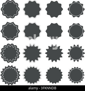 A collection of badges shown in different shapes and sizes. These badges can be used for awards, labels, or decorative elements. Available in multiple styles for different purposes. Vector graphics. Stock Vector