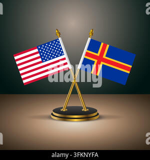 United States and Aland Islands flag on the table. representing bilateral relations Stock Vector