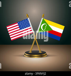 United States and Comoros flag on the table. representing bilateral relations Stock Vector