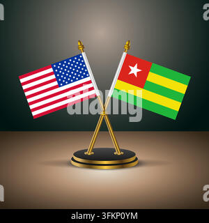 United States and Togo flag on the table. representing bilateral relations Stock Vector