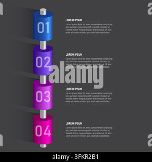 3D Cylinder 4 Step Vertical Timeline Infographic Stock Vector
