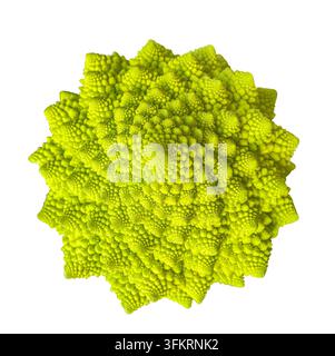 Fresh Romanesco broccoli head with natural fractal pattern isolated on white background, top view for healthy food menu and organic vegetable design b Stock Photo