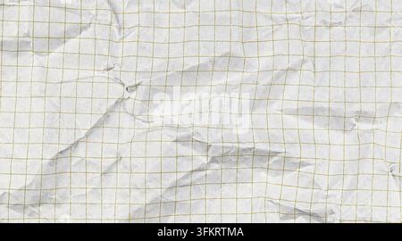 Crumpled paper notebook sheet with checkered grid pattern. White graph background for school math education projects and geometric study materials. Stock Photo