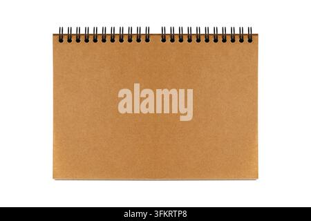 Spiral notebook mockup with blank pages and cardboard cover on white background. Perfect template for stationery branding, journal design, or notepad Stock Photo