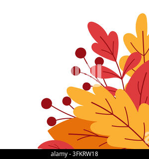 Square autumn frame with golden leaves and berries for text with copy space. Stock Vector