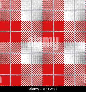 Knitted plaid seamless pattern with red, white and grey tartan ornament. Perfect for Christmas textile design, sweaters, and holiday wrapping paper Stock Vector