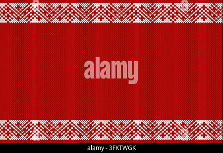 Red Christmas ugly sweater knitted texture with white geometric folk borders and copy space in the middle. Vector design. Stock Vector