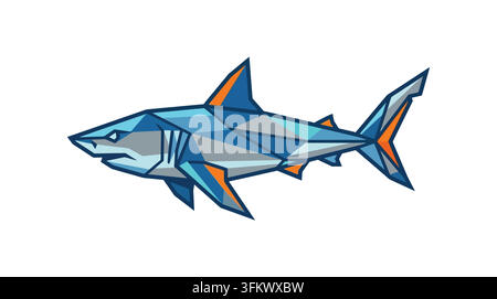 Furious shark mascot logo vector, aggressive ocean predator esport design Stock Vector