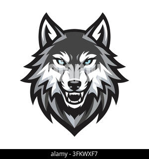 urious wolf mascot logo vector, aggressive alpha werewolf esport design Stock Vector