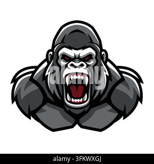 urious gorilla mascot logo vector, aggressive silverback ape esport design Stock Vector
