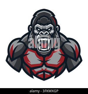urious gorilla mascot logo vector, aggressive silverback ape esport design Stock Vector