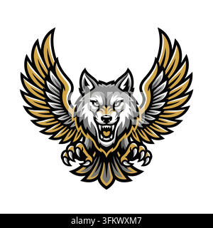 urious wolf mascot logo vector, aggressive alpha werewolf esport design Stock Vector