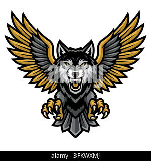 urious wolf mascot logo vector, aggressive alpha werewolf esport design Stock Vector