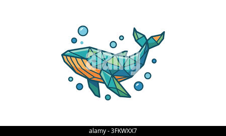 Whale logo vector illustration, minimalist marine mammal silhouette concept Stock Vector