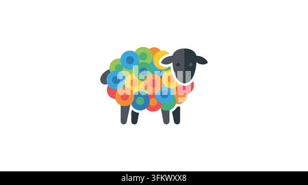 Sheep and goat logo vector illustration, minimalist farm animal silhouette concept Stock Vector
