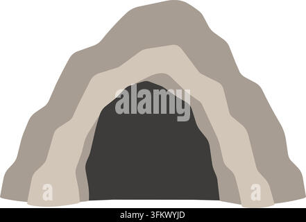 Flat illustration of a dark cave opening framed by layered gray rock shapes in a simple natural formation Stock Vector