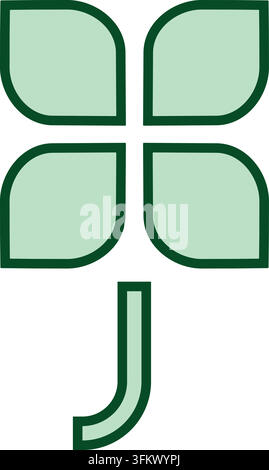 A contemporary geometric clover outline illustration with sharp angles and clean structural green lines Stock Vector