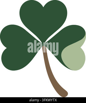 A standard three leaf green clover with one developing leaf bud growing near the brown stem Stock Vector