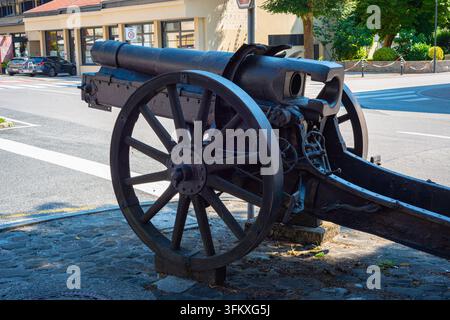Cannon from first world war along the side of the road in Kobarid, Slovenia. Stock Photo