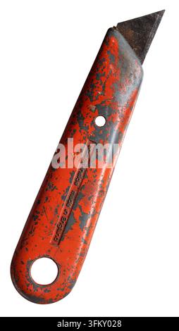 Isolated Old Worn Red Box Cutter Utility Knife On White Background Stock Photo