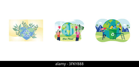Earth Day Celebration. Happy Earth Day April 22. Metaphor of love for our planet, caring for nature. Clean planet garbage recycling and saving the pla Stock Vector