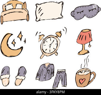 Hand Drawn Sleep and Bedtime Objects Doodle Vector Set Stock Vector