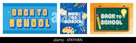 Premium editable text effects. Announcement of School Time. Back to school. Set flat vector modern illustration Stock Vector