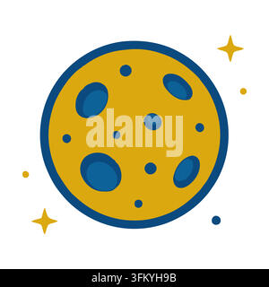 Full moon vector icon with craters isolated on white background. Stock Vector