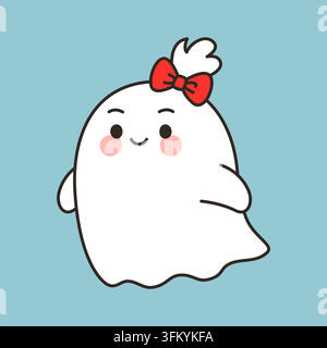 Cute ghost with red bow on head vector illustration Stock Vector