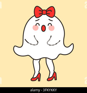 Cute ghost with legs and red heels vector illustration Stock Vector