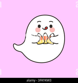 Cute Ghost Character Holding Candy Corn Vector Illustration Stock Vector
