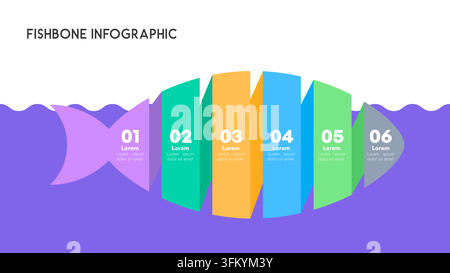 Colorful Fishbone Diagram Infographic with Numbered Sections for Data Presentation Vector Illustration Stock Vector