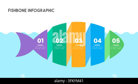 Colorful Fishbone Diagram Infographic with Numbered Sections for Data Presentation Vector Illustration Stock Vector
