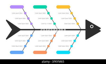 Minimalist Fishbone Diagram Template with Colorful Nodes Vector Illustration Stock Vector