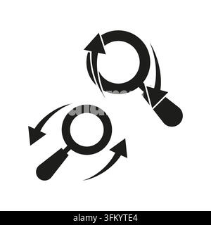 Dynamic search and refresh magnifying glass icons vector. Graphic supports user interface elements and data analysis presentations. EPS 10. Stock Vector