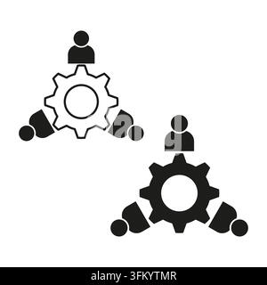 Teamwork and collaboration icon with people and gear vector. Graphic supports business management and workflow presentations. EPS 10. Stock Vector