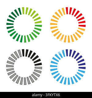 Colorful circular loading progress indicator icon set vector. Ideal for modern UI design website preloader and application graphics. EPS 10. Stock Vector