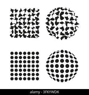 Abstract geometric elements with dot and fragment patterns vector. Graphic supports branding, web design, and print media projects. EPS 10. Stock Vector