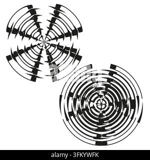 Segmented circle radar target feature black vector collection. This shattered broken rotation visualizes abstract tech designs. eps 10 Stock Vector